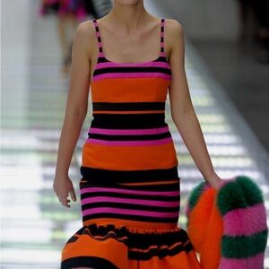 Prada Vintage Archive Spring 2011 Pink Orange Black Ruffle Hem Dress